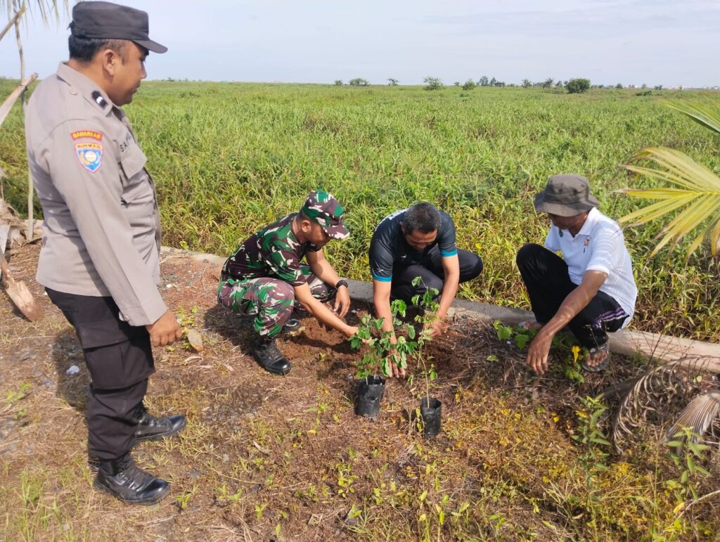 Dukung Penghijauan Di Wilayah Binaan, Koramil Danau Panggang Bersama Warga Tanam Pohon