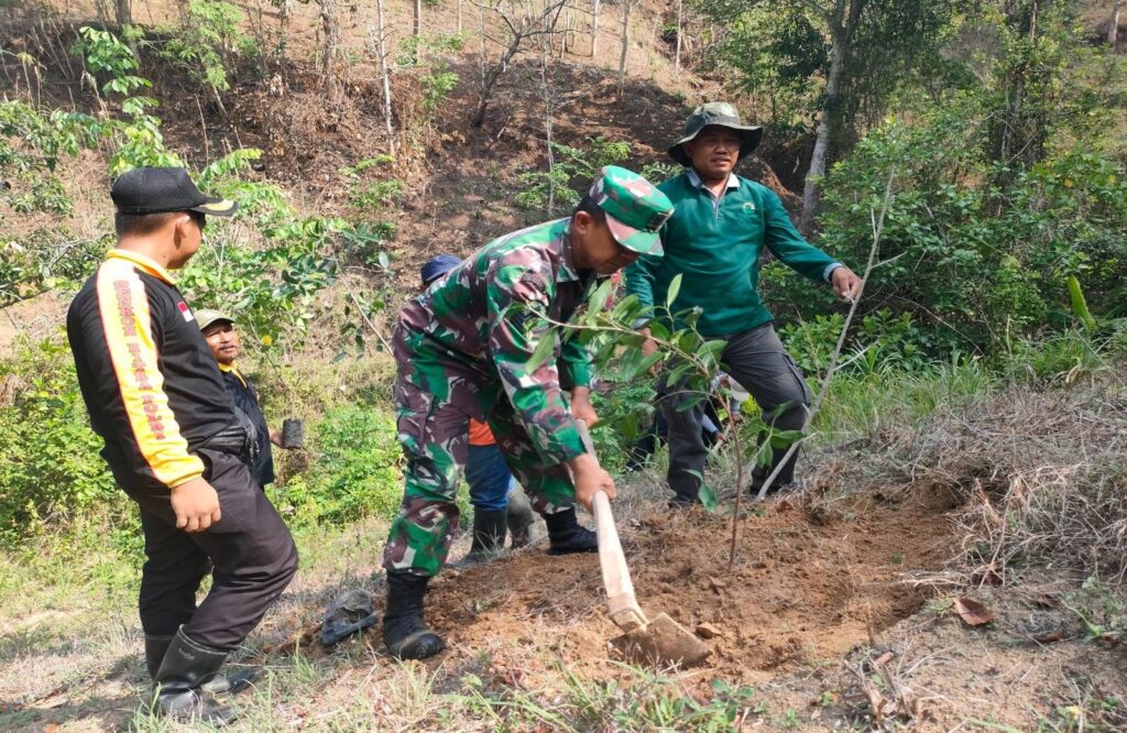 Jaga Lingkungan Tetap Asri, Babinsa Koramil 0808/18 Panggungrejo Bersama Karang Taruna Lakukan Penanaman Pohon