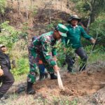 Jaga Lingkungan Tetap Asri, Babinsa Koramil 0808/18 Panggungrejo Bersama Karang Taruna Lakukan Penanaman Pohon