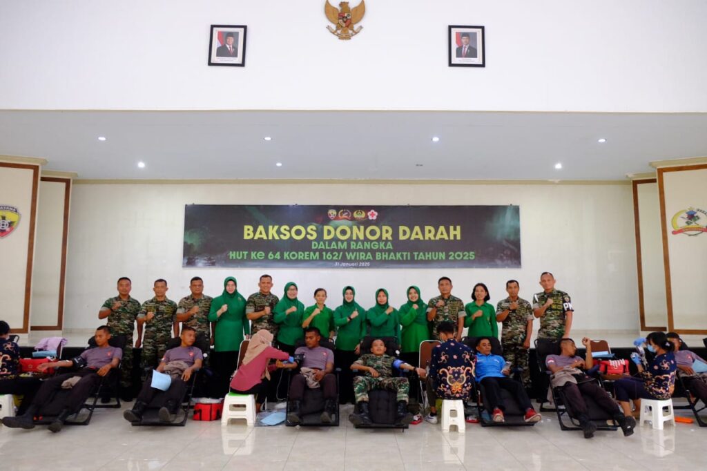 Semangat Kepedulian: Donor Darah Warnai HUT ke-64 Korem 162/Wira Bhakti