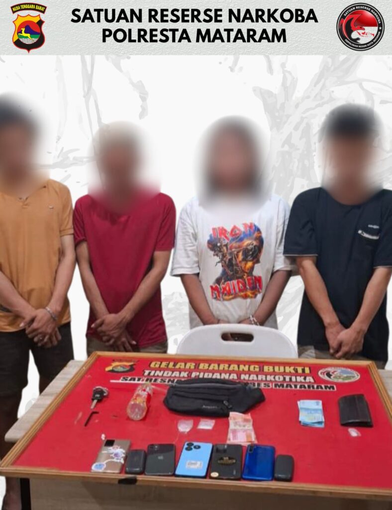Polresta Mataram Gerebek Kamar Kos di Lingsar, Tangkap Empat Orang Terduga Pengguna dan Pengedar Sabu