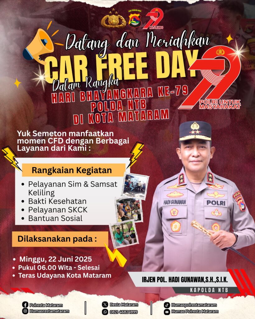 Polresta Mataram Gelar Pelayanan Terpadu dan Baksos Sambut Hari Bhayangkara ke-79 di CFD Udayana